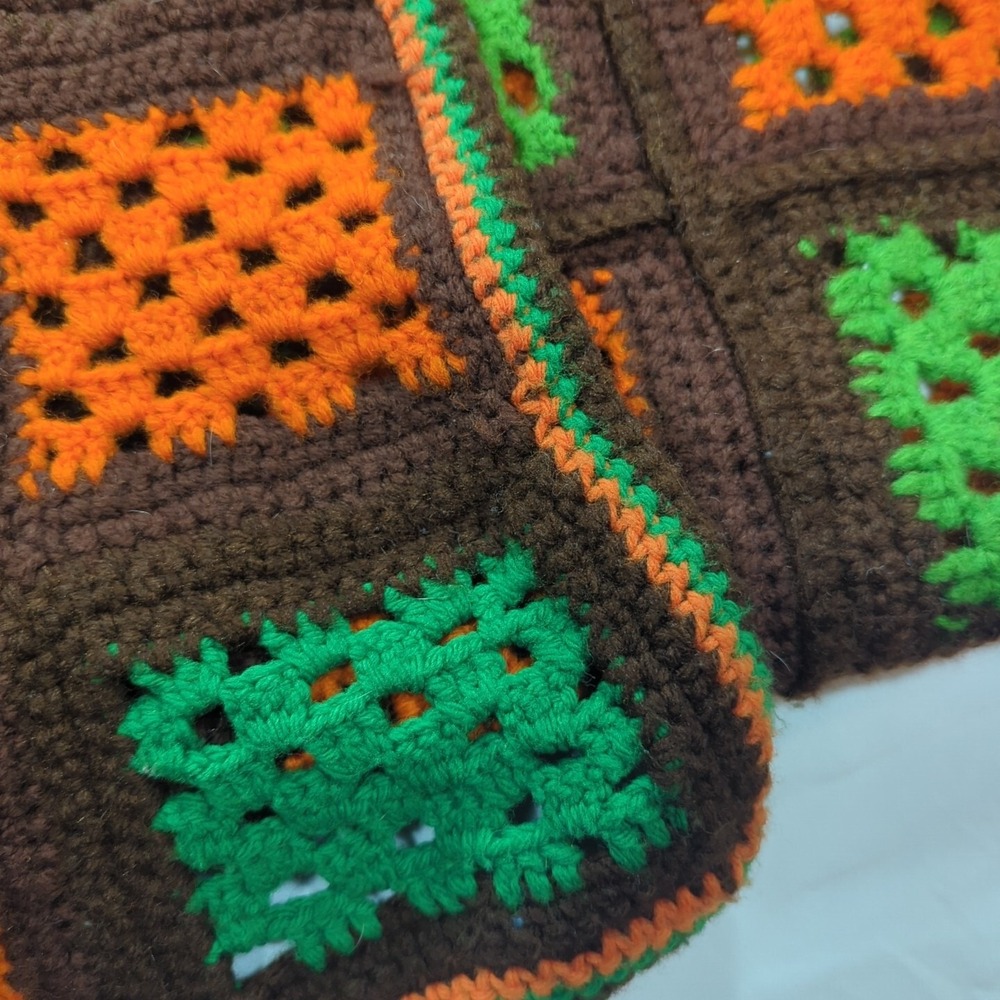 Vintage Handmade Crochet Brown GRANNY SQUARES Afghan Coverlet Throw Blanket‎ - Picture 4 of 6